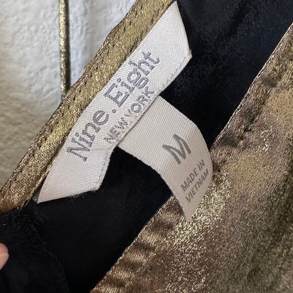 NEW NINE EIGHT Gold Shimmer Midi Dress Size Medium V Neck Balloon Long Sleeve - Picture 3 of 5